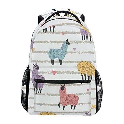  DOENR School Student Backpack Colorful Alpaca Girls Boys Bookbags Travel Schoolbag