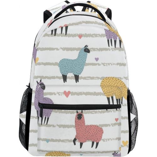  DOENR School Student Backpack Colorful Alpaca Girls Boys Bookbags Travel Schoolbag