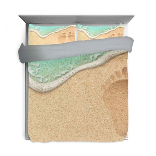  Senya senya Ultra Soft 3pc Duvet Cover Set Footprint On Sea Beach Sand Printed Cotton Luxury Lightweight Microfiber Velvet Warm Cozy Bedding Set for Kids Boys Girls