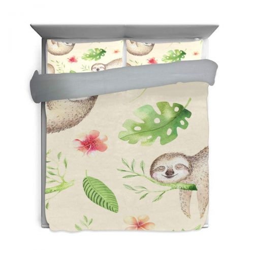  Senya senya Ultra Soft 3pc Duvet Cover Set Tropical Baby Sloth Printed Cotton Luxury Lightweight Microfiber Velvet Warm Cozy Bedding Set for Kids Boys Girls