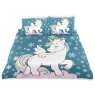 Senya senya 3 Pieces Duvet Cover Unicorn with Blue Snow Soft Warm Twin Bedding Set Quilt Bed Covers for Kids Boys Girls