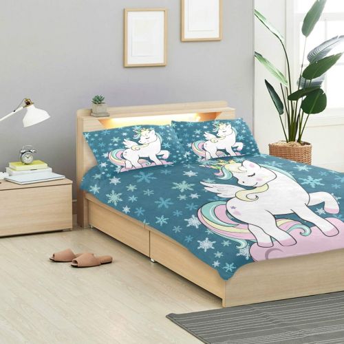  Senya senya 3 Pieces Duvet Cover Unicorn with Blue Snow Soft Warm Twin Bedding Set Quilt Bed Covers for Kids Boys Girls