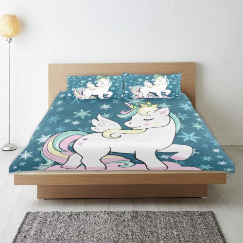  Senya senya 3 Pieces Duvet Cover Unicorn with Blue Snow Soft Warm Twin Bedding Set Quilt Bed Covers for Kids Boys Girls