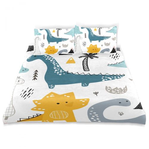  Senya senya Ultra Soft 3pc Duvet Cover Set Dino Scandinavian Style Printed Luxury Lightweight Microfiber Velvet Warm Cozy Bedding Set for Kids Boys Girls