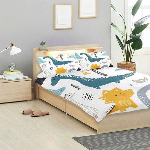  Senya senya Ultra Soft 3pc Duvet Cover Set Dino Scandinavian Style Printed Luxury Lightweight Microfiber Velvet Warm Cozy Bedding Set for Kids Boys Girls