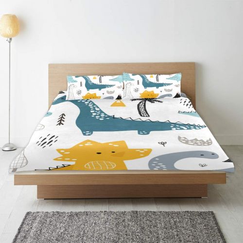  Senya senya Ultra Soft 3pc Duvet Cover Set Dino Scandinavian Style Printed Luxury Lightweight Microfiber Velvet Warm Cozy Bedding Set for Kids Boys Girls