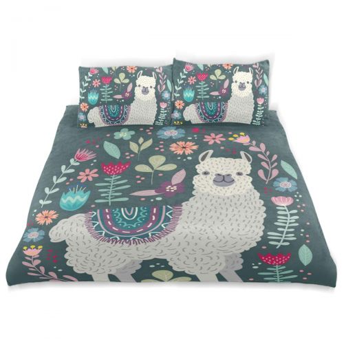  Senya senya Ultra Soft 3pc Duvet Cover Set Hello Cute Llama with Flowers Printed Cotton Luxury Lightweight Microfiber Velvet Warm Cozy Bedding Set for Kids Boys Girls