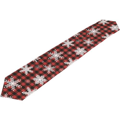  senya Christmas Table Runner, Snowflakes Red Black Plaid Fabric Table Runner Place Mats 13 x 70 inch for Kitchen Dining Wedding Party Table Decor Party Decoration