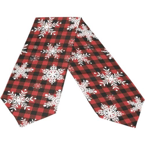  senya Christmas Table Runner, Snowflakes Red Black Plaid Fabric Table Runner Place Mats 13 x 70 inch for Kitchen Dining Wedding Party Table Decor Party Decoration