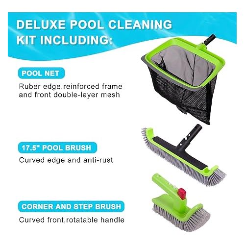  Sepetrel Deluxe Swimming Pool Cleaning Kit Including Rubber Edge Pool Skimmer Net,17.5