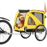 Sepnine & Leonpets Dog Cart of 2 in 1 Large Pet Dog Bike Trailer Bicycle Trailer and Jogger, Foldable Frame with Hand Lock Brakes and Universal Bicycle Coupler (Yellow)