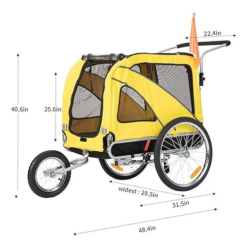  Sepnine & Leonpets Dog Cart of 2 in 1 Large Pet Dog Bike Trailer Bicycle Trailer and Jogger, Foldable Frame with Hand Lock Brakes and Universal Bicycle Coupler (Yellow)