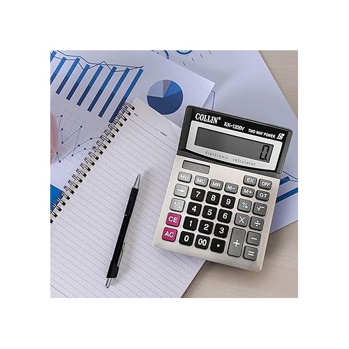  Desk Calculator, 12-Digit Solar Battery Office Calculator with Large LCD Display Big Sensitive Button, Dual Power Desktop Calculators