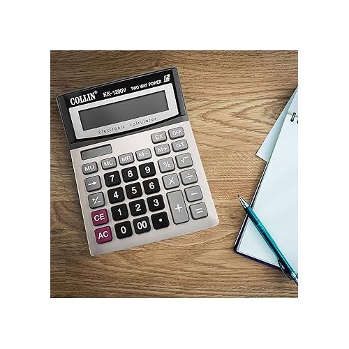  Desk Calculator, 12-Digit Solar Battery Office Calculator with Large LCD Display Big Sensitive Button, Dual Power Desktop Calculators