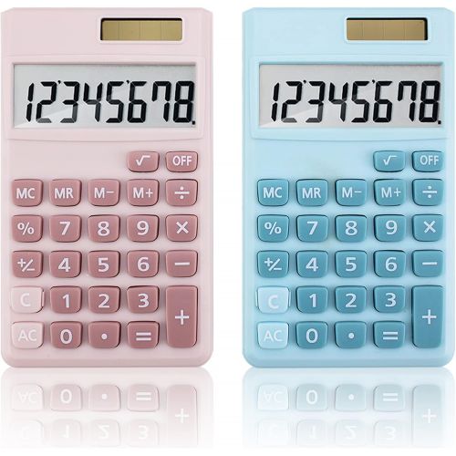  Septo Mini Calculator, Pocket Calculator 8-Digit Solar Battery Office Calculator,Dual Power Desktop Calculators(Blue, Pink)