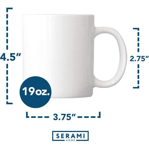  Serami 19oz Black Large Classic Mugs for Coffee or Tea. Large Handle and Heavy Duty Construction, Set of 4