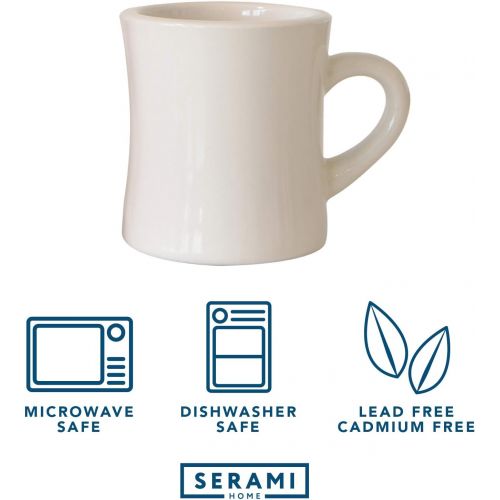  Serami Classic Cream White Diner Mugs for Coffee with 11oz Capacity, Set of 4