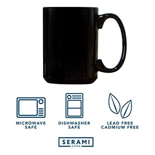  [아마존베스트]Serami Black Colored Ceramic Classic Coffee Mugs Large Handles with 15oz Capacity, Set of 4