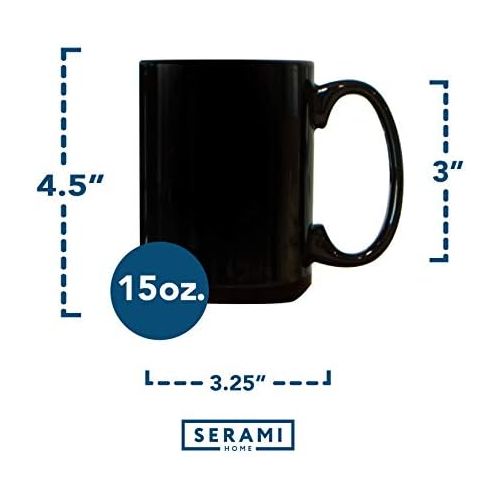  [아마존베스트]Serami Black Colored Ceramic Classic Coffee Mugs Large Handles with 15oz Capacity, Set of 4