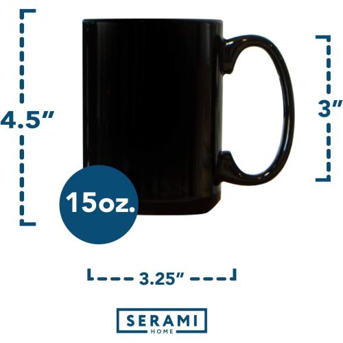  [아마존베스트]Serami Black Colored Ceramic Classic Coffee Mugs Large Handles with 15oz Capacity, Set of 4