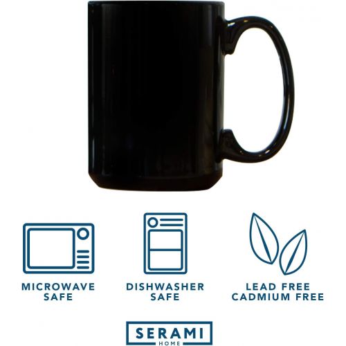  [아마존베스트]Serami Black Colored Ceramic Classic Coffee Mugs Large Handles with 15oz Capacity, Set of 4