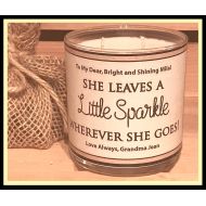 SerendipitousScent Custom Candle Custom Quote Candle Soy Candle Gift She Leaves A Little Sparkle Candle Custom Candle Gift Personalized Gift Candle
