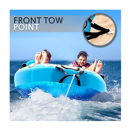  Serene Life Watersports Inflatable Towable Booster Tube - Two Person Water Boating Float Tow Raft, Inflatable Pull Boats/Tubes/Towables w/ Dual Seats, PVC Bladder, Foam Pad, Nylon Handles SLTOWBL10