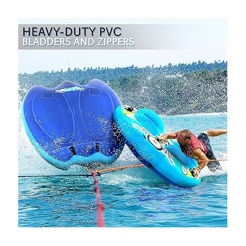  Serene Life Watersports Inflatable Towable Booster Tube - Two Person Water Boating Float Tow Raft, Inflatable Pull Boats/Tubes/Towables w/ Dual Seats, PVC Bladder, Foam Pad, Nylon Handles SLTOWBL10