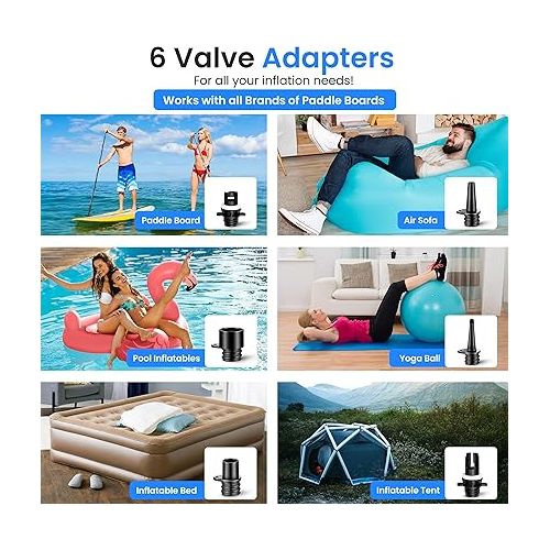  Serene Life Digital Electric Air Pump Compressor - 110W 12 Volt Quick Air Inflator w/LCD, 0-16 Adjustable PSI - for Water Sport Inflatable SUP Stand Up Paddle Board - SereneLife SLPUMP20