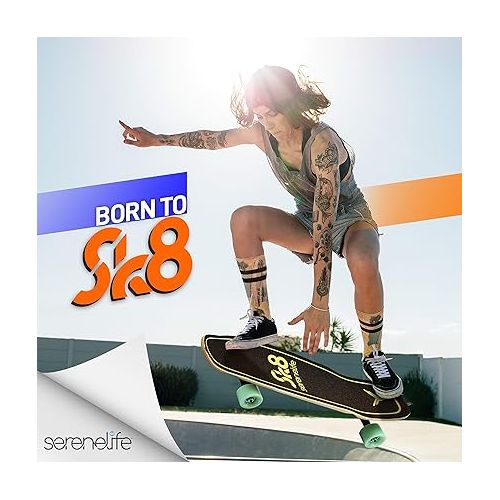  SereneLife Complete Standard Skateboard Mini Cruiser - 6 Ply Canadian & Bamboo Maple Deck Complete Double Kick Skate Board W/ 5