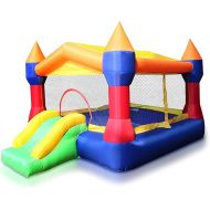 SereneLife Inflatable Bounce House Castle Bouncer - Indoor/Outdoor Portable Jumping Bounce Castle w/Slide, Safety Net - Kids Castle Party Bounce House Velcro Balls Rings, Air Pump, Carry Bag SLIB960