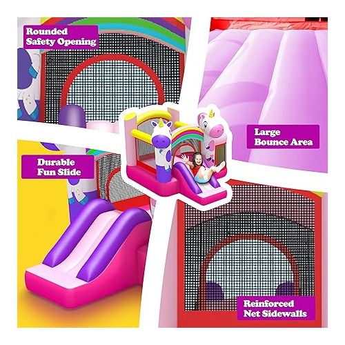  SereneLife Inflatable Bounce House Castle,Party Bounce House with Slide,Outdoor or Indoor Kids Castle,Inflatable Slide,Bouncy House with Commercial Grade Air Blower,1412? x 110? x 90?