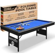 SereneLife 6-Ft Folding Pool Table - Best in Stability - Steel Frame, Fully Supported Slate, Welded Leg Supports with Safety Anti Collapse Locks, 128LB Heavy Duty Billiard Game and Accessory Set