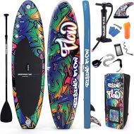 SereneLife Inflatable Stand Up Paddle Board-10Ft. Graffiti Standup SUP Paddle Board w/Oar, Air Pump, Ankle Leash, Paddleboard Repair Kit, Waterproof Mobile Phone Case, Storage/Carry Bag SLSUPB636.5