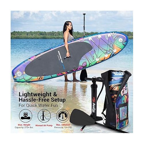  SereneLife Inflatable Stand Up Paddle Board-10Ft. Graffiti Standup SUP Paddle Board w/Oar, Air Pump, Ankle Leash, Paddleboard Repair Kit, Waterproof Mobile Phone Case, Storage/Carry Bag SLSUPB636.5