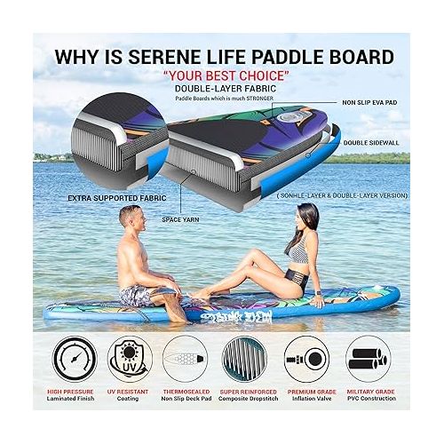  SereneLife Inflatable Stand Up Paddle Board-10Ft. Graffiti Standup SUP Paddle Board w/Oar, Air Pump, Ankle Leash, Paddleboard Repair Kit, Waterproof Mobile Phone Case, Storage/Carry Bag SLSUPB636.5