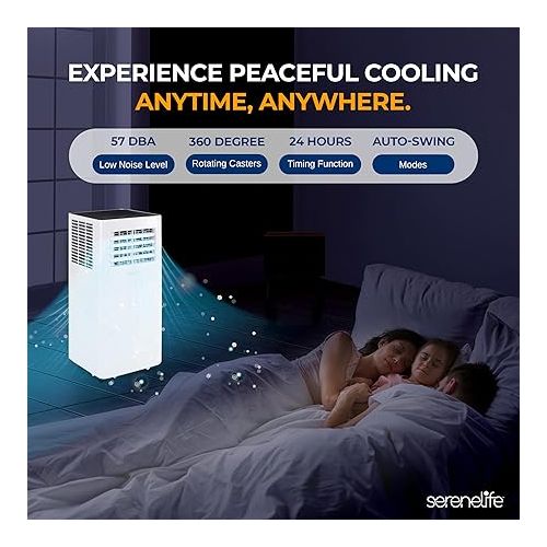  SereneLife Compact Freestanding Portable Air Conditioner - 10,000 BTU Indoor Free Standing AC Unit w/ Dehumidifier & Fan Modes For Home, Office, School & Business Rooms Up To 300 Sq. -SLPAC105W