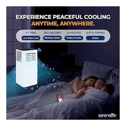  SereneLife Small Air Conditioner Portable 10,000 BTU with Built-in Dehumidifier - Portable AC unit for rooms up to 450 sq ft - WiFi app + Remote Control, Window Mount Exhaust Kit