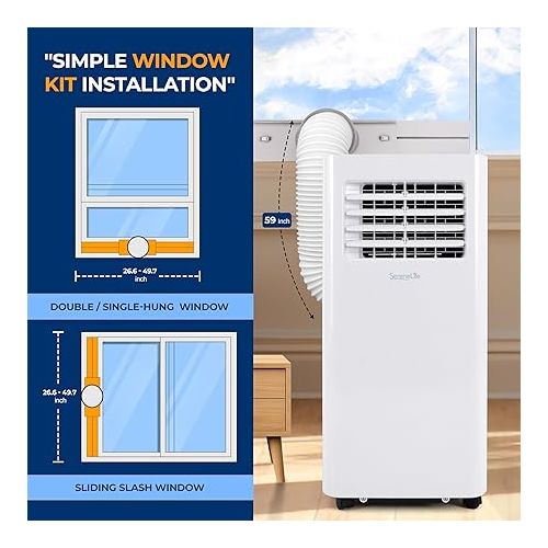  SereneLife Small Air Conditioner Portable 10,000 BTU with Built-in Dehumidifier - Portable AC unit for rooms up to 450 sq ft - WiFi app + Remote Control, Window Mount Exhaust Kit
