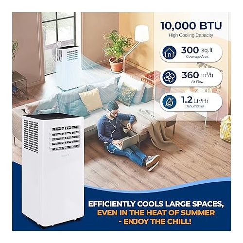  SereneLife Small Air Conditioner Portable 10,000 BTU with Built-in Dehumidifier - Portable AC unit for rooms up to 450 sq ft - WiFi app + Remote Control, Window Mount Exhaust Kit