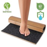 SereneLife Bamboo Bath Mat Floor Rug - Waterproof and Weather Resistant Natural Wood Bathroom Shower Foot Carpet with Multi-Panel Strip Foldable Roll Up Non Slip Fabric for Indoor Use - Seren