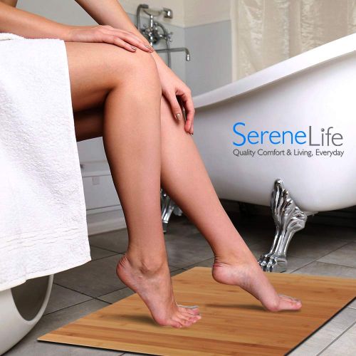  SereneLife Bamboo Bath Mat Floor Rug - Waterproof and Weather Resistant Natural Wood Bathroom Shower Foot Carpet with Multi-Panel Strip Foldable Roll Up Non Slip Fabric for Indoor Use - Seren