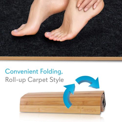  SereneLife Bamboo Bath Mat Floor Rug - Waterproof and Weather Resistant Natural Wood Bathroom Shower Foot Carpet with Multi-Panel Strip Foldable Roll Up Non Slip Fabric for Indoor Use - Seren