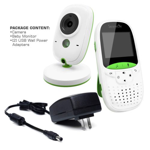  SereneLife USA Video Baby Monitor - Upgraded 850’ Wireless Long Range Camera, Night Vision, Temperature Monitoring and Portable 2” Color Screen with Clip - SLBCAM10.5, Green