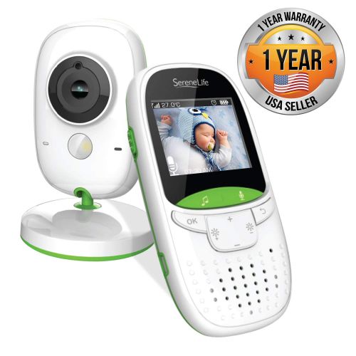  SereneLife USA Video Baby Monitor - Upgraded 850’ Wireless Long Range Camera, Night Vision, Temperature Monitoring and Portable 2” Color Screen with Clip - SLBCAM10.5, Green