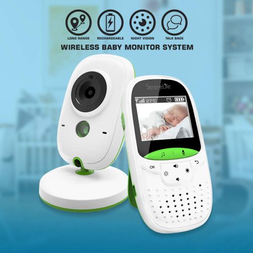  SereneLife Video Baby Monitor Dual System w/ Temperature Thermometer Sleep Camera, Dedicated 2” Digital Color Screen Rechargeable Battery, Audio Speaker and Portable Mobile Clip -