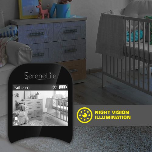  SereneLife Video Baby Monitor Dual System w/ Temperature Thermometer Sleep Camera, Dedicated 2” Digital Color Screen Rechargeable Battery, Audio Speaker and Portable Mobile Clip -