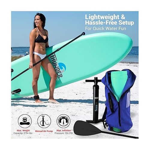  SereneLife Stand up Paddle Board Inflatable - Non-Slip SUP Paddle Board Paddle, Pump, Leash, and Accessories - Fun Water Inflatable Paddle Board for Adults and Youth with Wide Stable Design