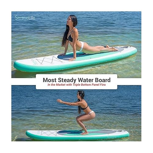  SereneLife Stand up Paddle Board Inflatable - Non-Slip SUP Paddle Board Paddle, Pump, Leash, and Accessories - Fun Water Inflatable Paddle Board for Adults and Youth with Wide Stable Design