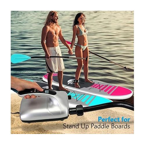  20PSI High Pressure SUP Electric Air Pump,Dual Stage Inflation Paddle Board Pump for Inflatable Stand Up Paddle Boards, Boats,Kayak,12V DC Car Connector by SereneLife